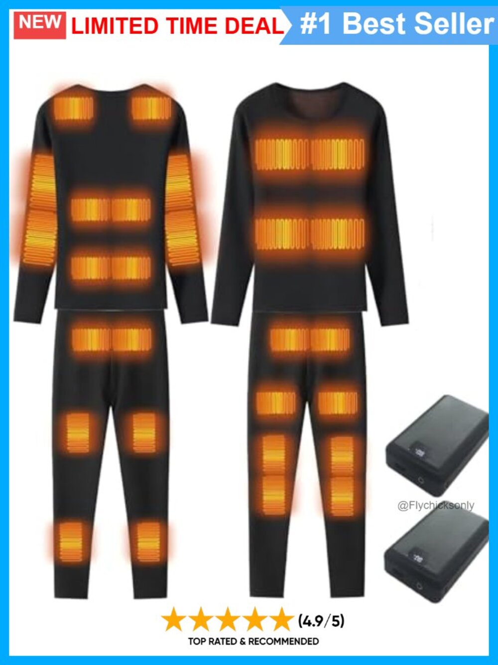 Men's Heated Thermal Underwear Set with 16000mAh Battery - Long Sleeve
